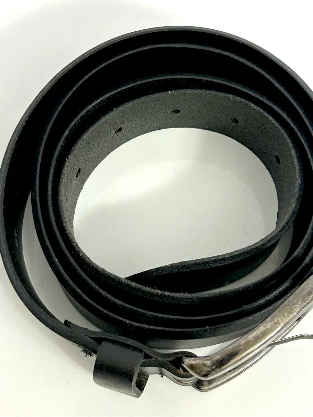 LL Bean Classic Black Leather Men's Belt with Silver Buckle Made in UK
